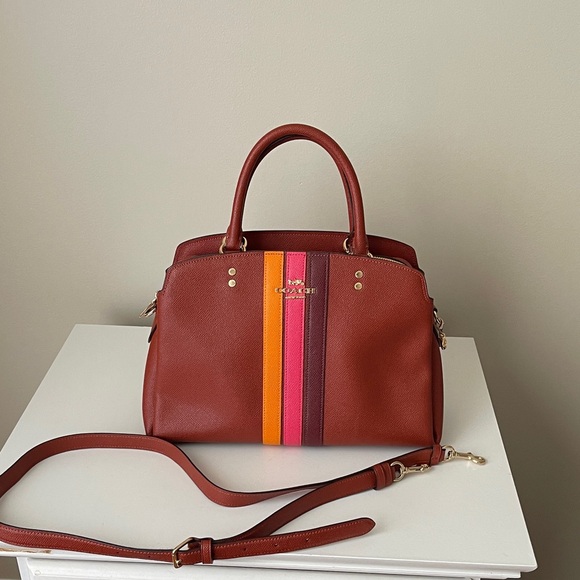 Coach Brown Satchel with Pink and Orange Stripes - Picture 1 of 6
